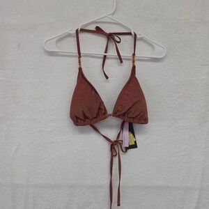 *NWT* Wild Fable Women XL Bronze Metallic Beaded Triangle Bikini Top Brown